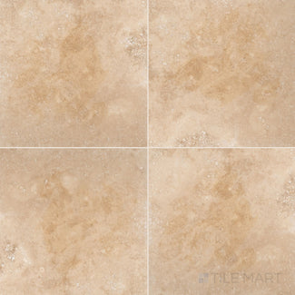 Overview of Vera Cruz Travertine 18x18 Filled and Honed Tile displaying balanced beige tones and polished uniformity in a classic large tile format.