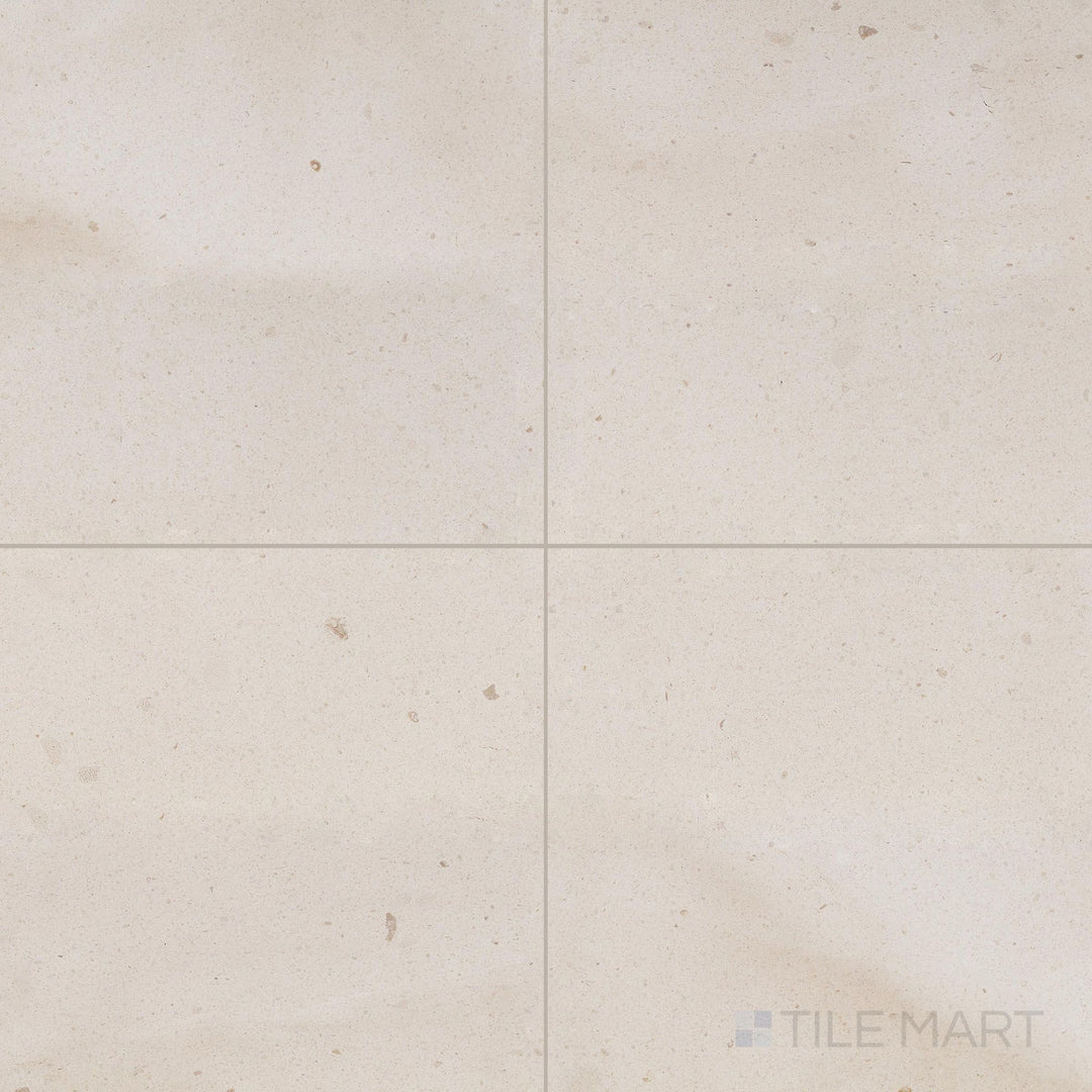 Clean view of Crema Europa Limestone 18x18 Honed Tile showcasing soft, warm hues and a refined honed surface in a balanced square layout.