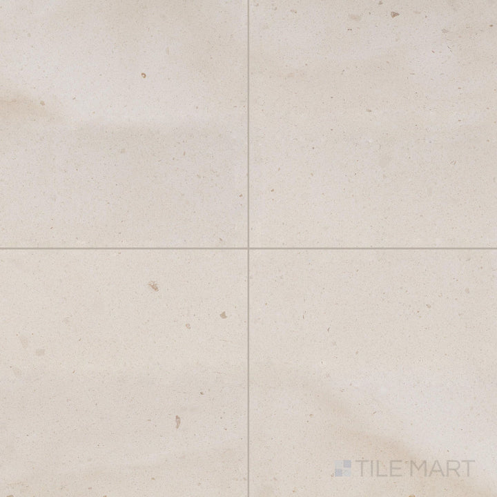 Clean view of Crema Europa Limestone 18x18 Honed Tile showcasing soft, warm hues and a refined honed surface in a balanced square layout.