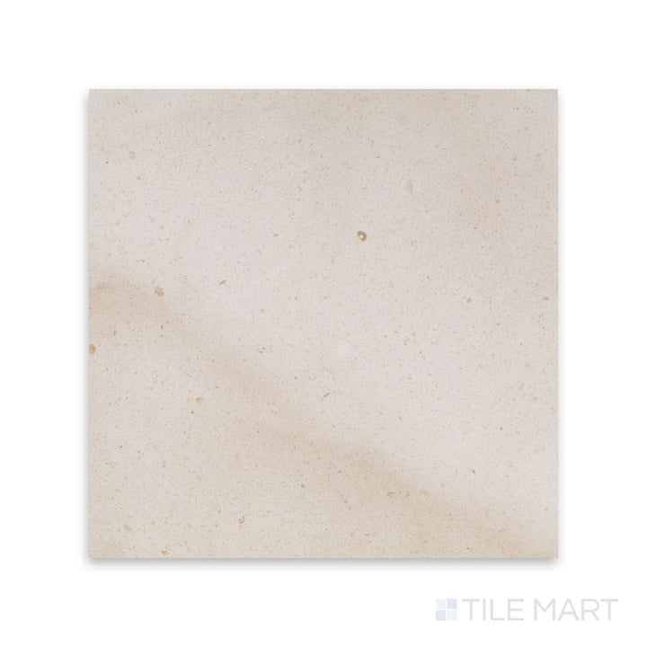 Top-down image of Crema Europa Limestone 18x18 tile in honed finish, featuring warm tones and clean finish ideal for neutral, calming spaces.