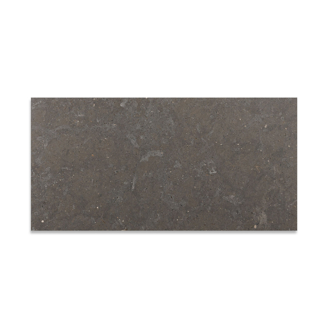 Overhead image of Lagos Blue Limestone 12x24 tile in honed finish, showcasing a rectangular layout and consistent cool-toned surface ideal for modern spaces.