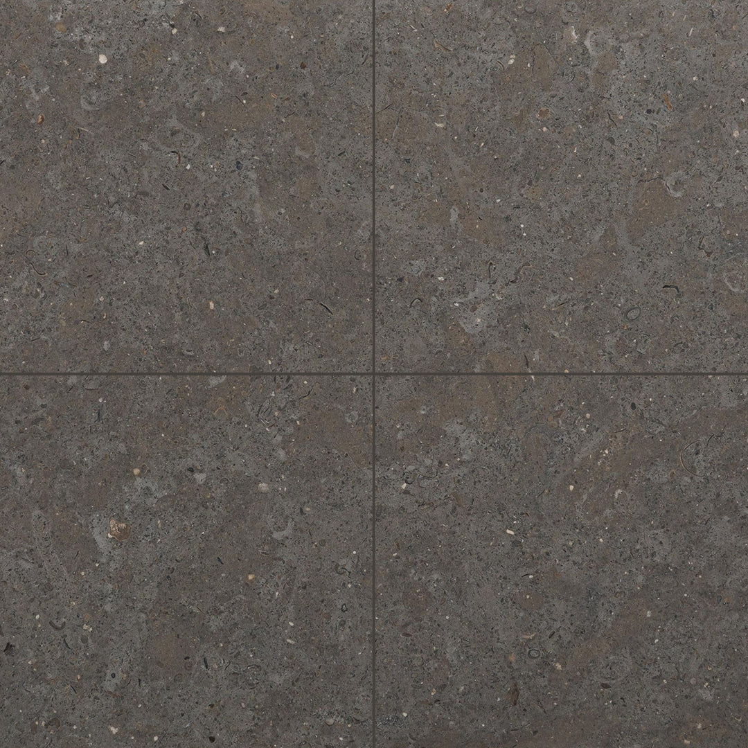 Clean view of Lagos Blue Limestone 18x18 Honed Tile showcasing uniform color and a smooth surface in a modern square tile.