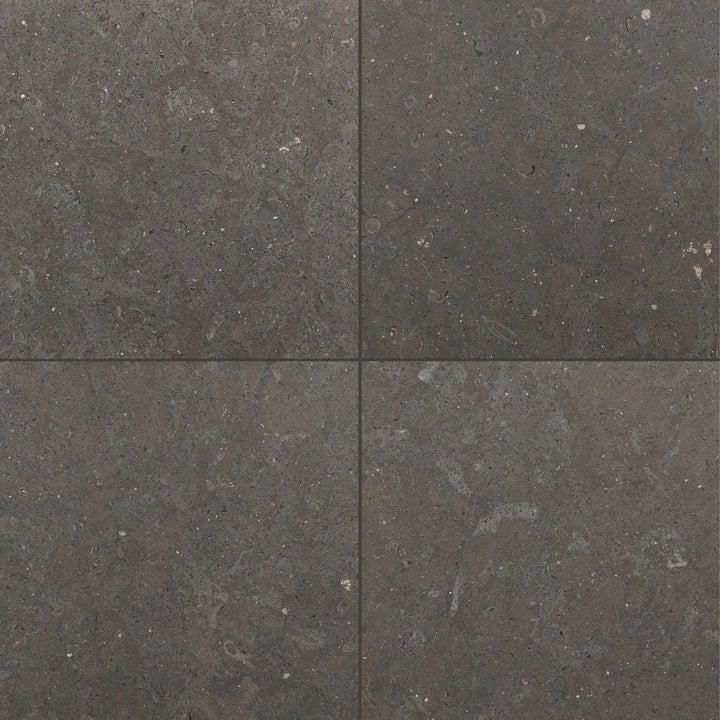 Overview of Lagos Blue Limestone 24x24 Honed Tile with large-format square design and natural grey-bluish tones in a matte finish.