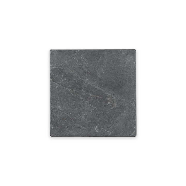Top-down image of Indian Black Slate 6x6 tumbled tile, offering squared proportions with natural cleft finish and rich, dark coloring.