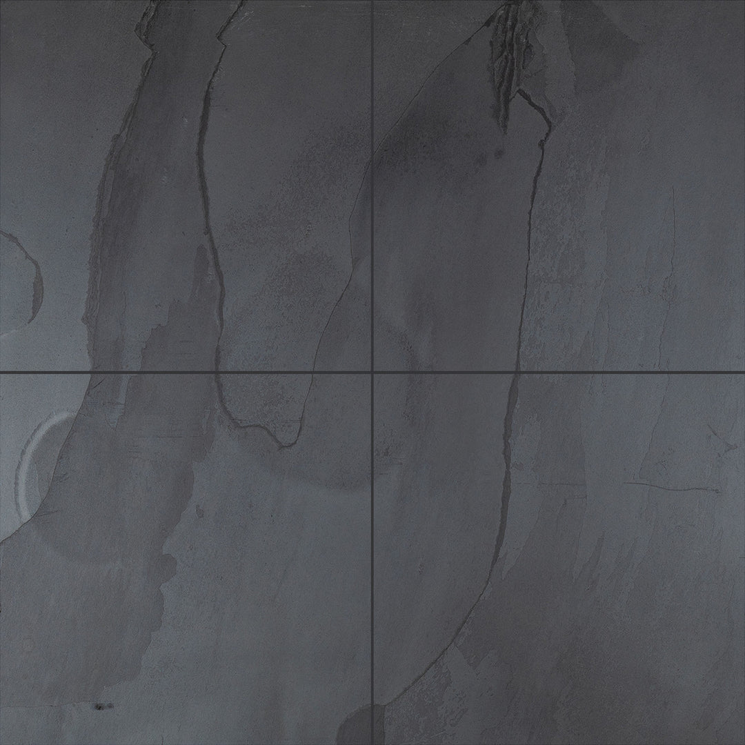 Overview of Indian Black Slate 16x16 Gauged Tile presenting a dark, even finish with a refined texture in a square format.