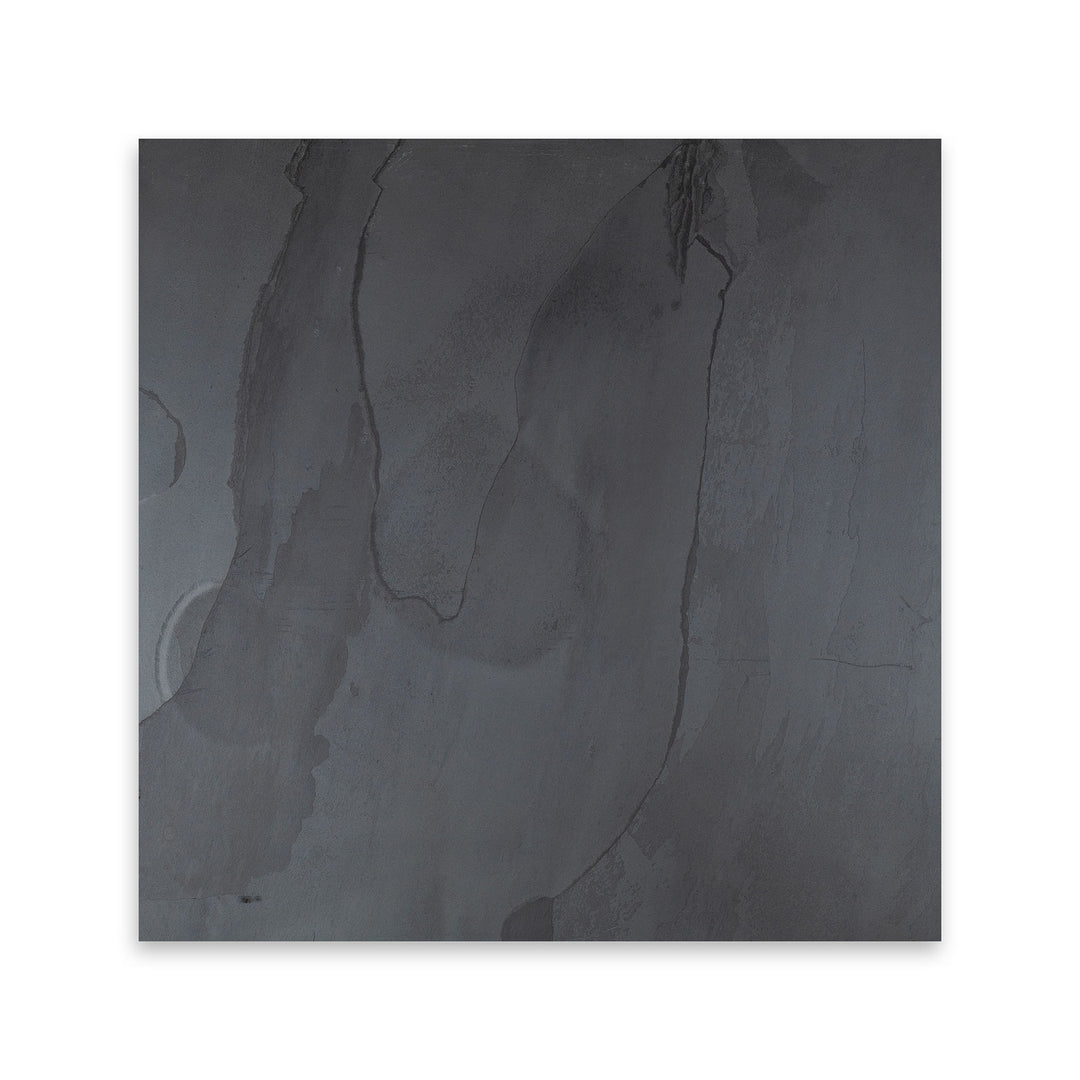 Top-down view of Indian Black Slate 16x16 gauged tile, offering a large square format with leveled texture and natural black stone tones.