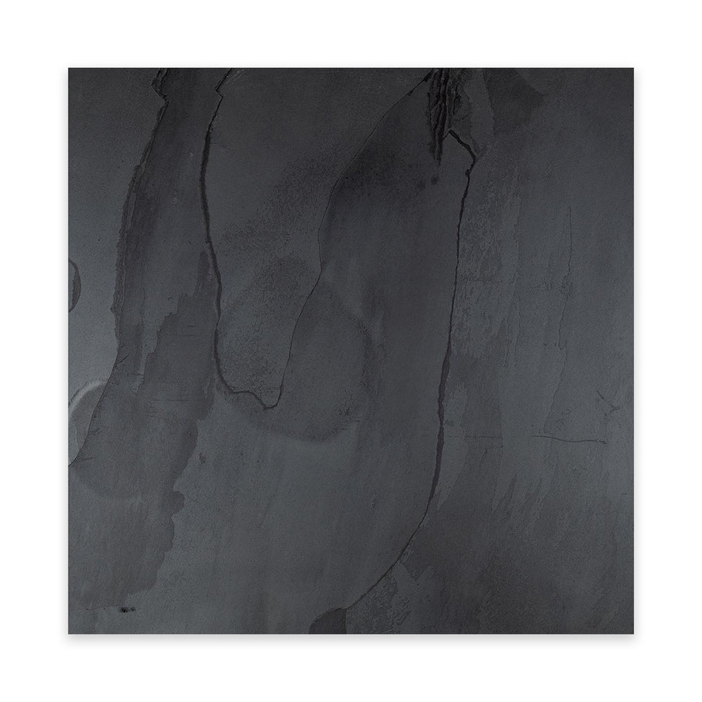 Indian Black Slate 24x24 tile in gauged finish captured from above, featuring a large clean surface with uniform black coloring and refined finish.