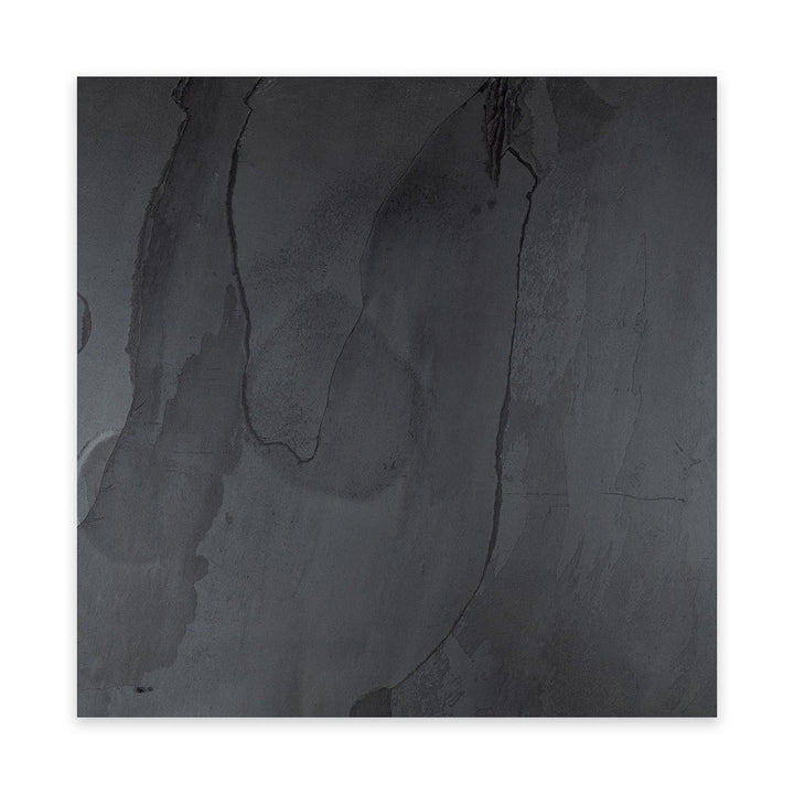 Indian Black Slate 24x24 tile in gauged finish captured from above, featuring a large clean surface with uniform black coloring and refined finish.