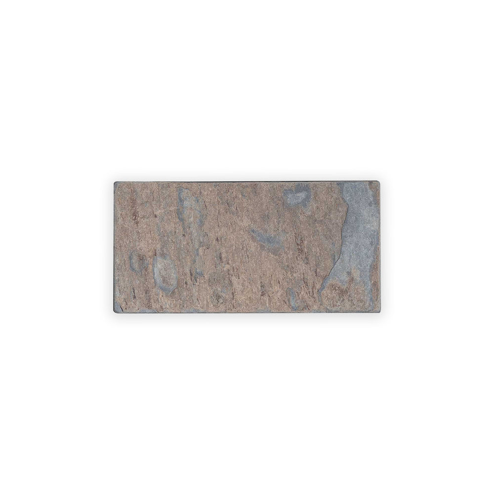 Top-down view of California Gold Slate 3x6 tumbled tile, featuring warm multi-tone color variation with soft edges and rustic texture.