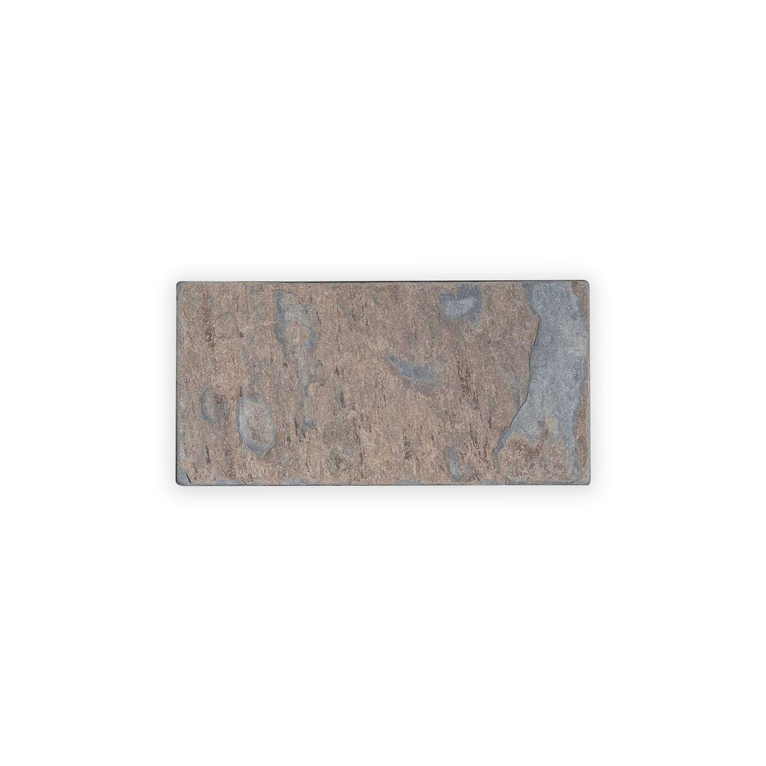 Top-down view of California Gold Slate 3x6 tumbled tile, featuring warm multi-tone color variation with soft edges and rustic texture.