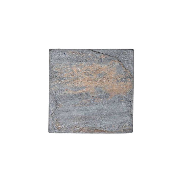 Overhead image of California Gold Slate 6x6 tumbled tile, showcasing a classic square shape with rich warm hues and a weathered surface.