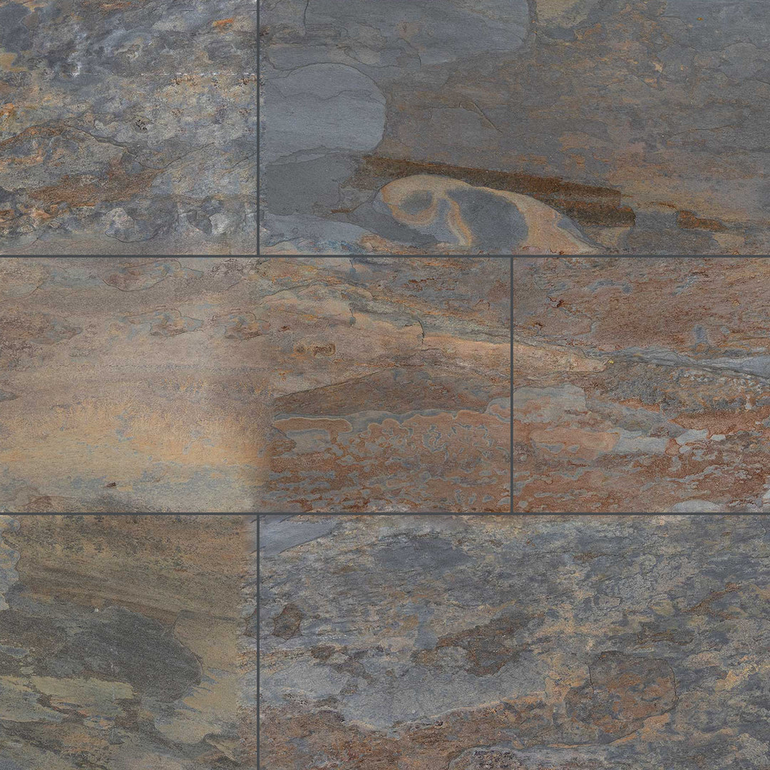 Full view of California Gold Slate 12x24 Gauged Tile featuring a linear layout and deep, earthy tones with a gauged flat finish.