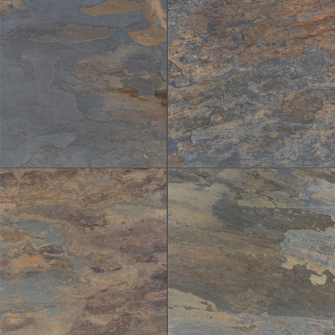 Clean view of California Gold Slate 16x16 Gauged Tile highlighting blended warm tones and slate texture in a balanced square format.