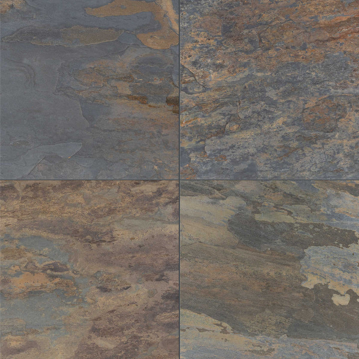 Clean view of California Gold Slate 16x16 Gauged Tile highlighting blended warm tones and slate texture in a balanced square format.