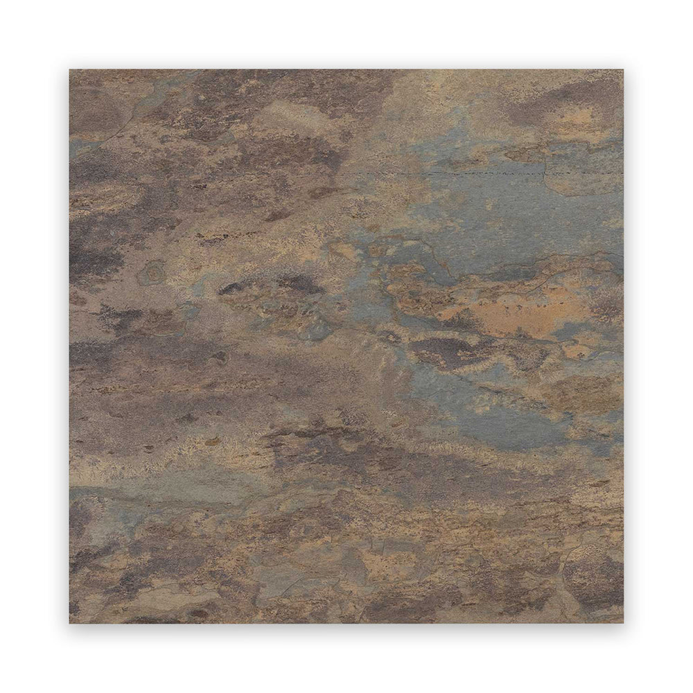 Top-down image of California Gold Slate 24x24 gauged tile, featuring large square format with multicolor tones and flat texture ideal for open spaces.