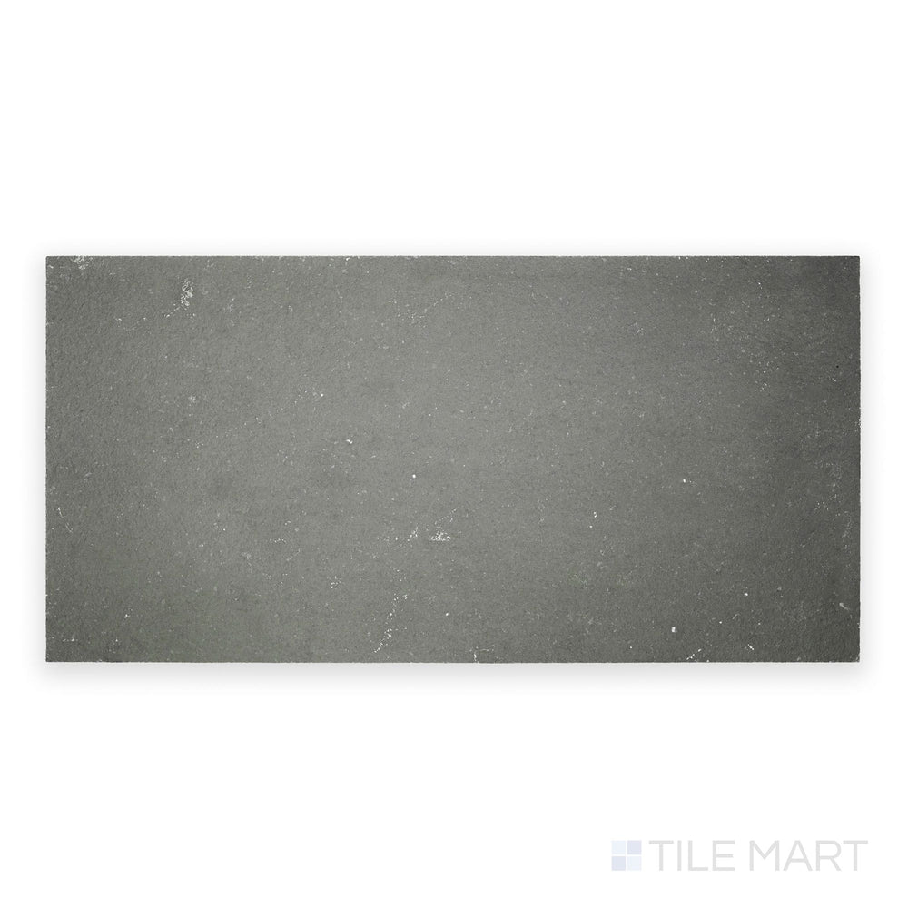 Top-down view of Indian Bluestone Slate 12x24 tile in gauged finish, featuring deep bluish-gray tones and a flat surface with natural stone character.