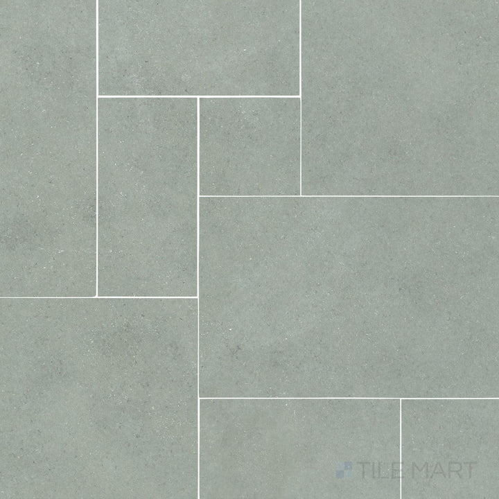 Full view of Indian Bluestone Slate Versailles Pattern Gauged Tile showing modular shapes with subtle texture and rich blue undertones.