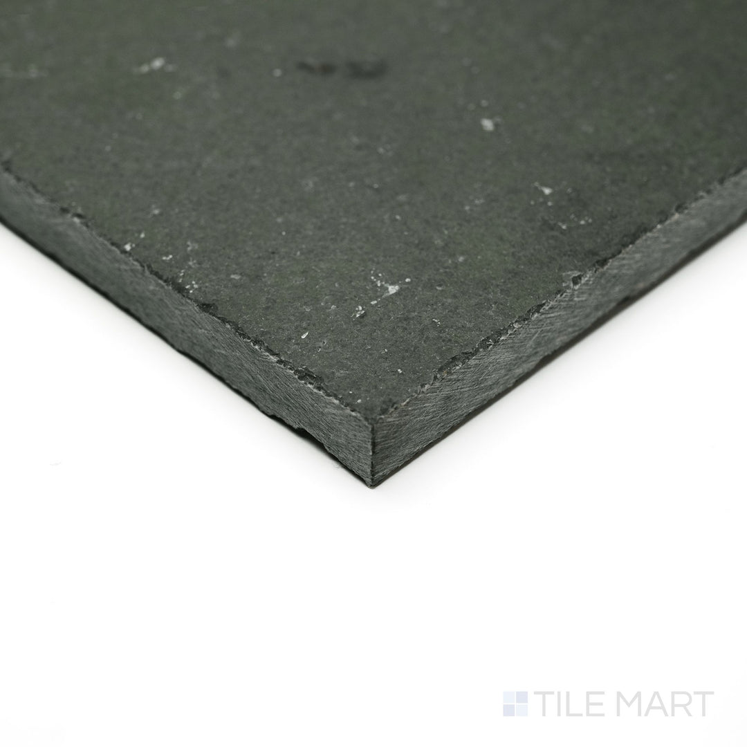 Indian Bluestone Slate Versailles Pattern Gauged Tile set seen from a corner angle, showcasing its multi-size layout and cool slate hues for natural stone installations.