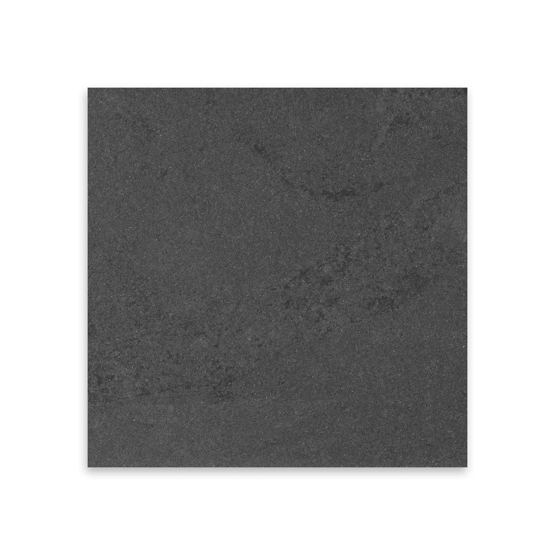Overhead view of Brazilian Black Slate 16x16 tile in gauged finish, featuring balanced proportions and deep black tones with a smooth, even texture.