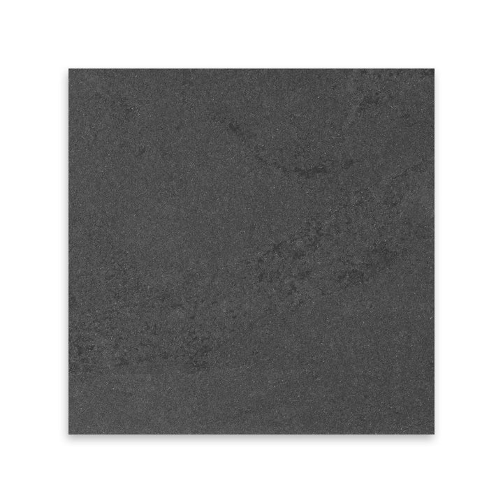 Brazilian Black Slate 24x24 tile in gauged finish viewed from above, providing expansive coverage with dark, rich coloration and leveled surface.
