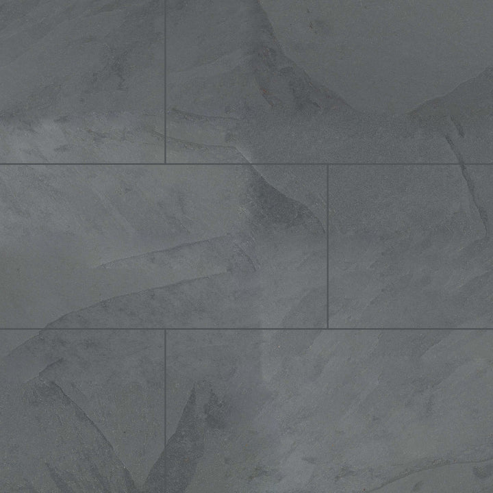 Overview of Brazilian Grey Slate 12x24 Gauged Tile offering cool grey tones and natural texture in a linear rectangular design.