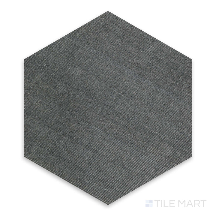 Basalt Black 10-inch hexagon flow tile, a matte-finished dark hexagonal tile with a refined volcanic stone appearance.
