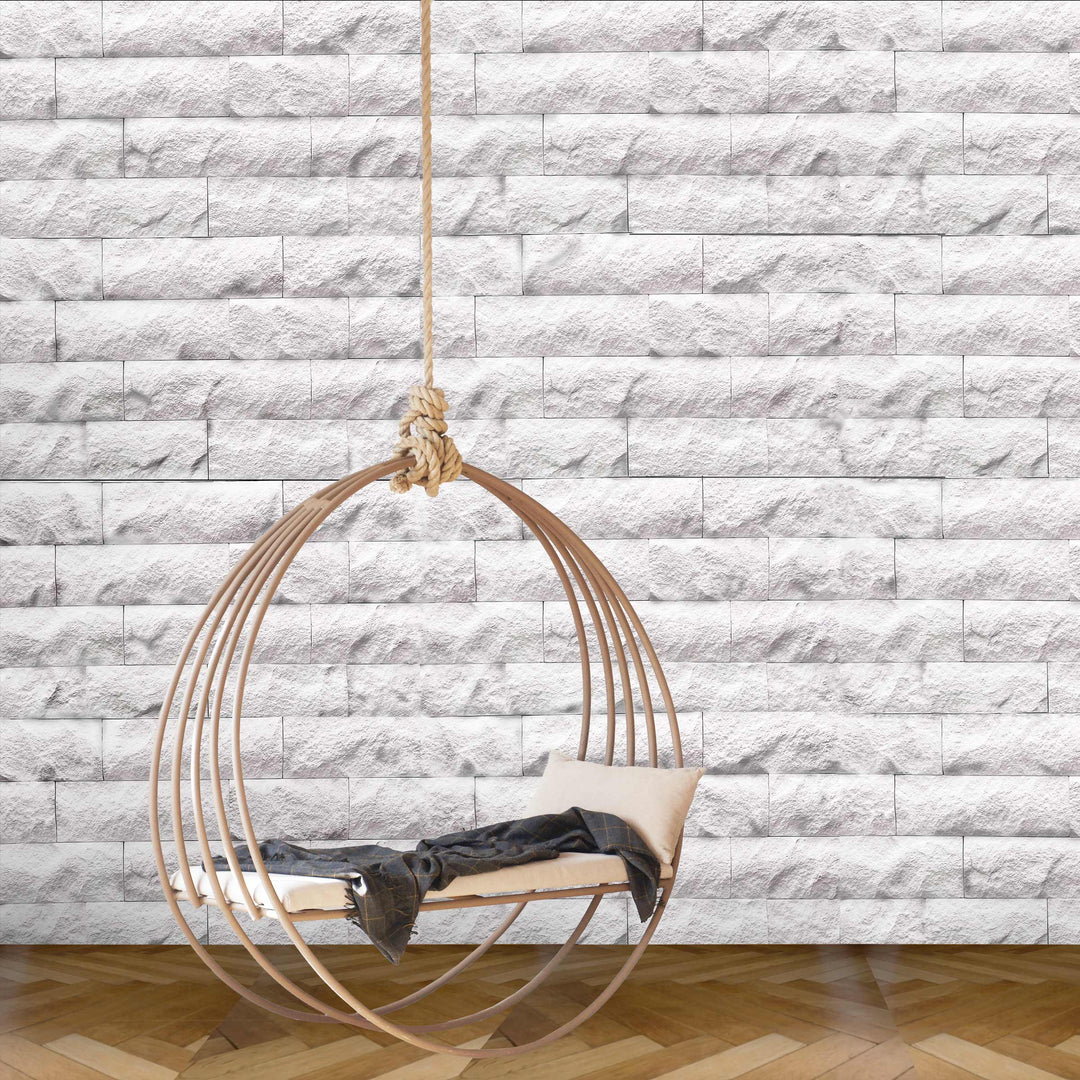 Lymra limestone veneer styled in a modern setting highlighting layered texture and soft tonal variation