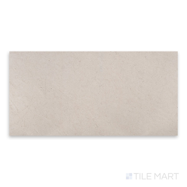 Full-piece detail of Porto Beige limestone 18x36 tile highlighting linear scale and honed texture