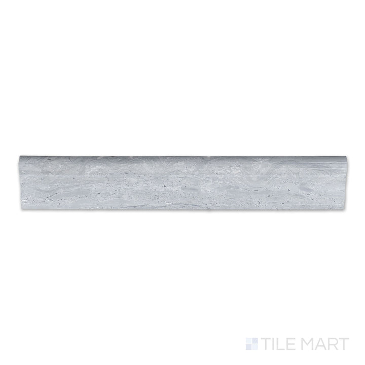 Haisa Blue Marble 2x12 honed grand chair rail, a light blue-gray marble with linear veining and a gently rounded honed profile.