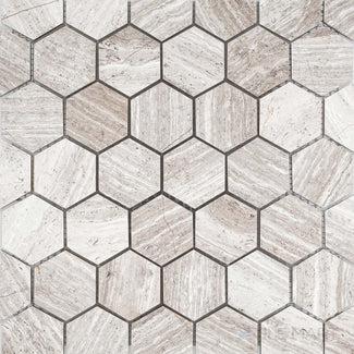 Haisa Light marble 2-inch hexagon mosaic with a honed surface and soft stone character