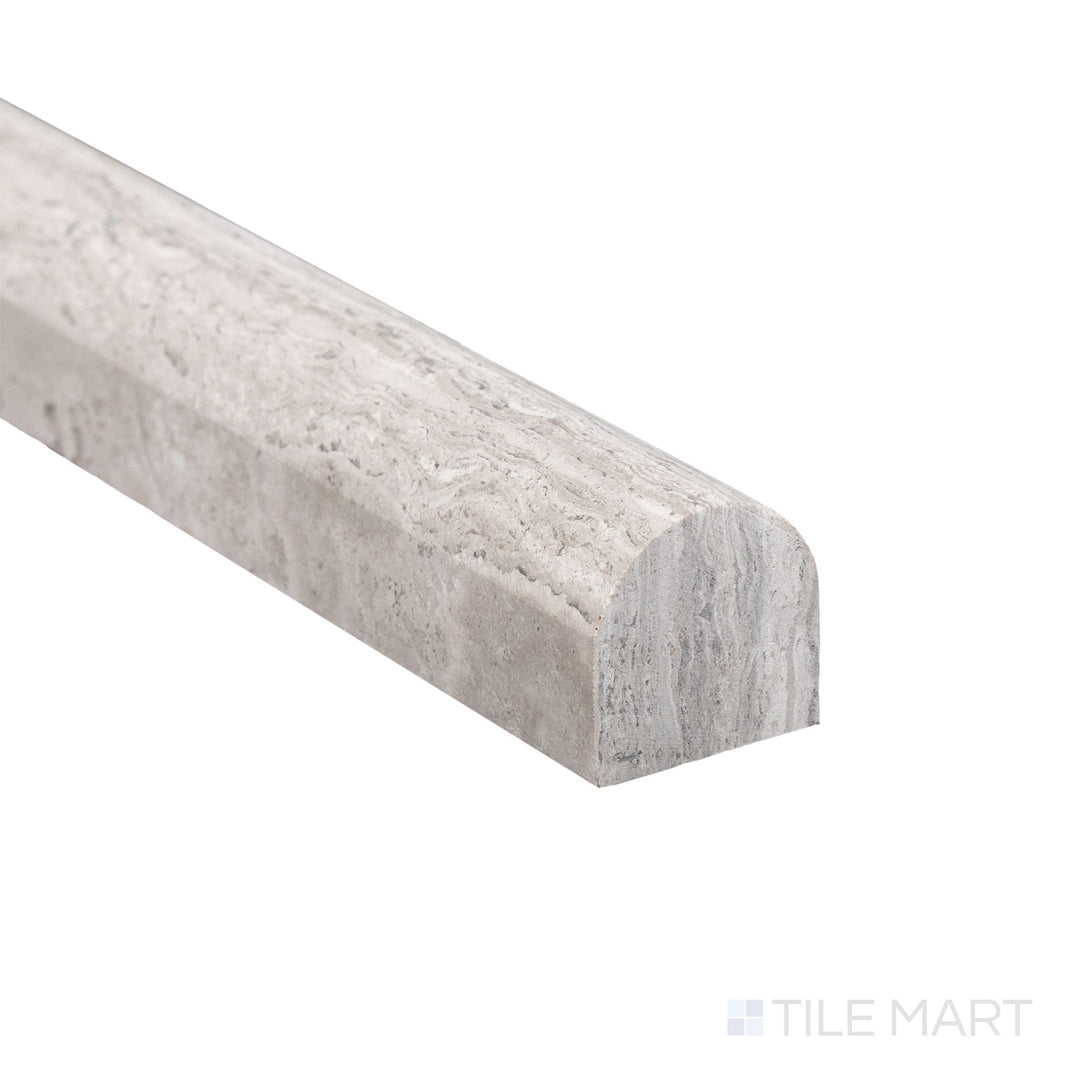 A focused corner shot of Haisa Light Marble 0.75x12 honed standard liner showing smooth finish and pale neutral shading.