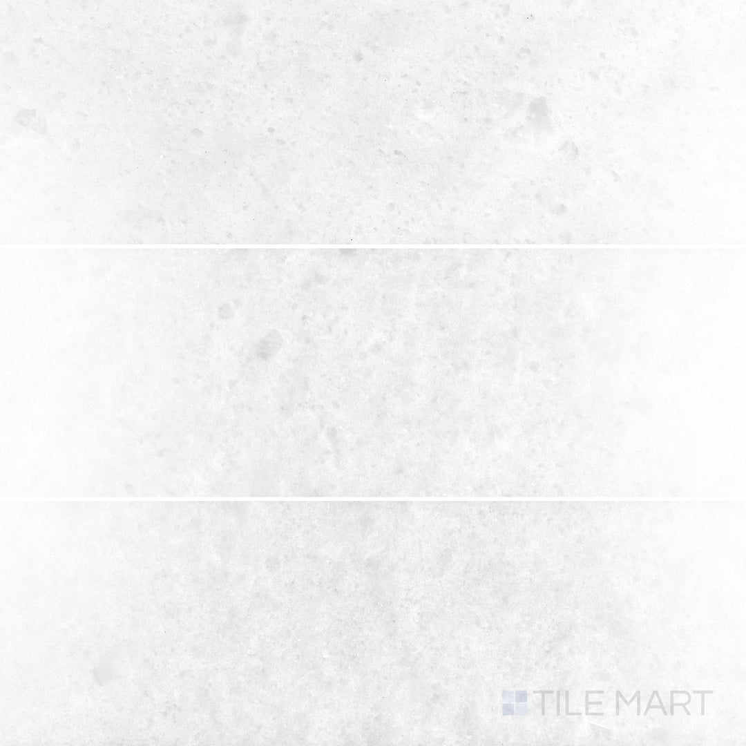 Polar White marble 4x12 tile with a polished surface and crisp reflective detail