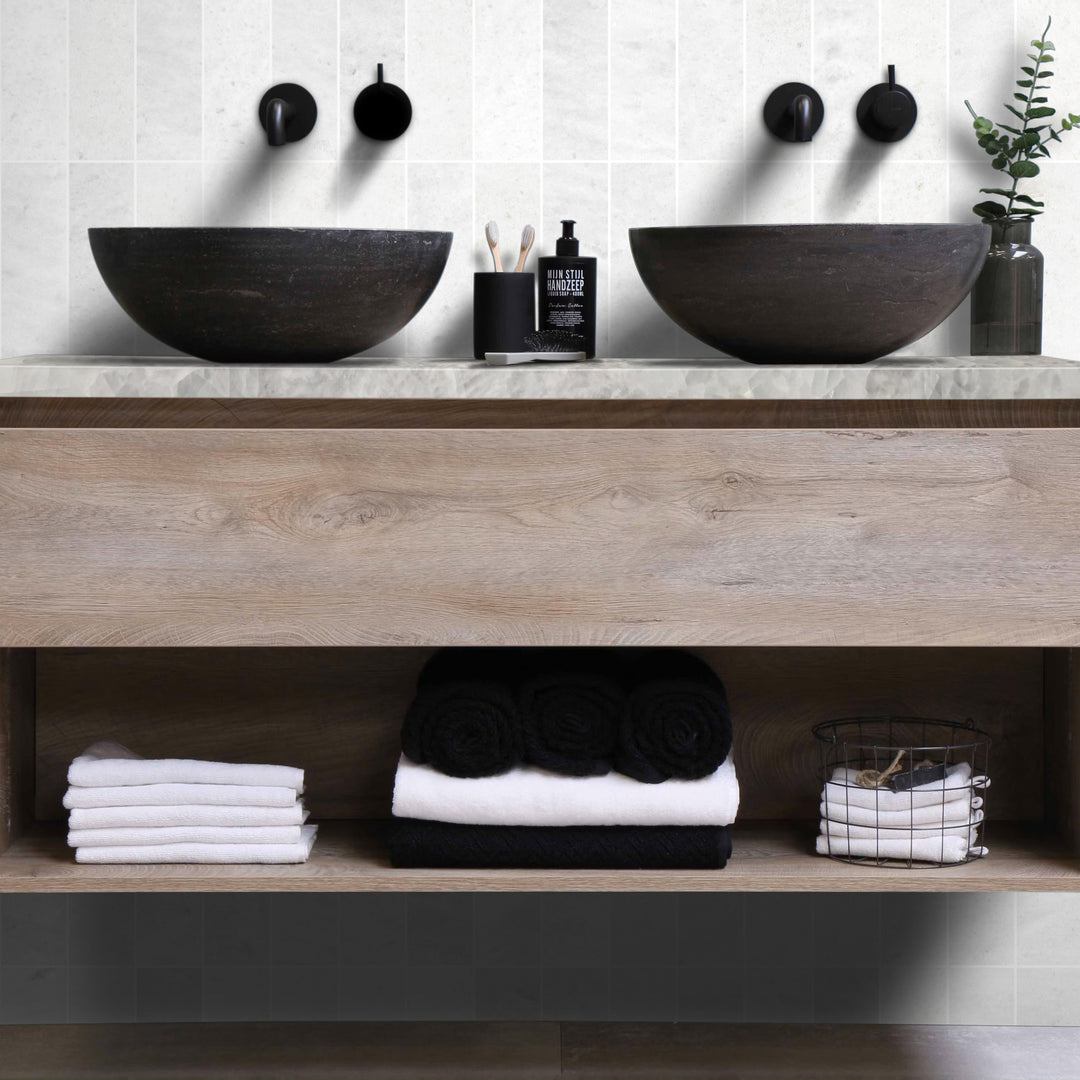 Polar White marble 6x12 tile in honed finish displayed in a refined setting with soft linear veining