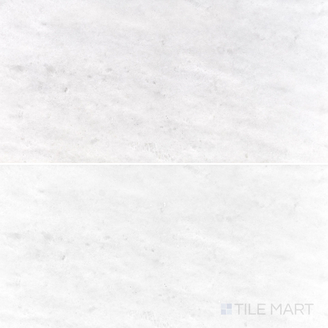 Polar White marble 6x12 tile with a honed finish and soft linear veining