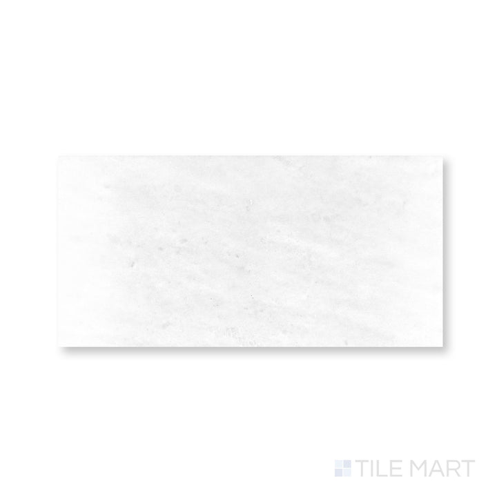 Detail of Polar White marble 6x12 tile showcasing polished finish and crisp reflective edges