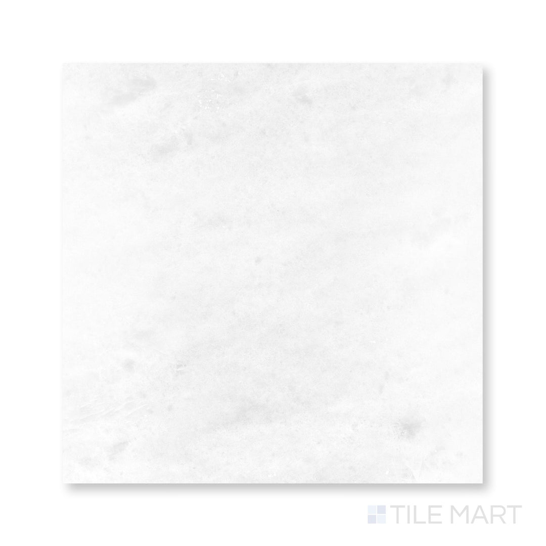 Top-down view of Polar White marble 18x18 tile highlighting polished finish and clean reflective edges