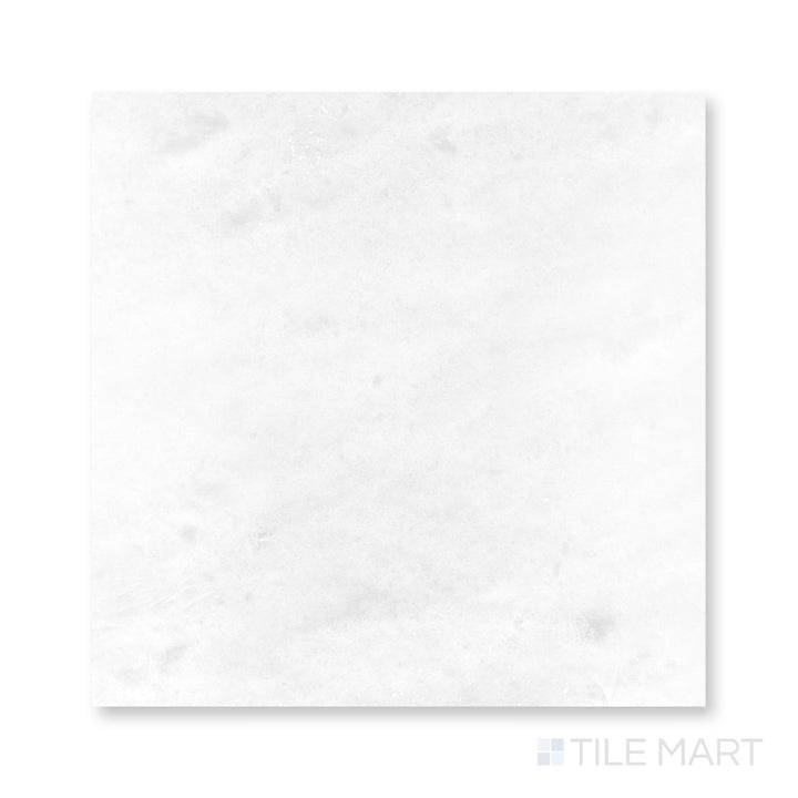 Top-down view of Polar White marble 18x18 tile highlighting polished finish and clean reflective edges
