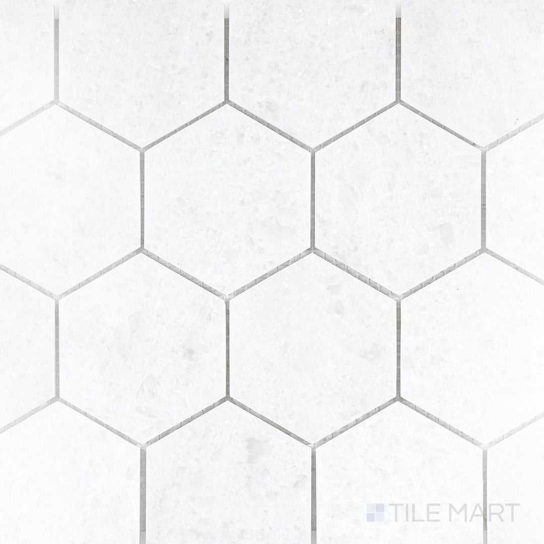 Polar White marble 3x3 mosaic featuring a polished finish and crisp reflective detail