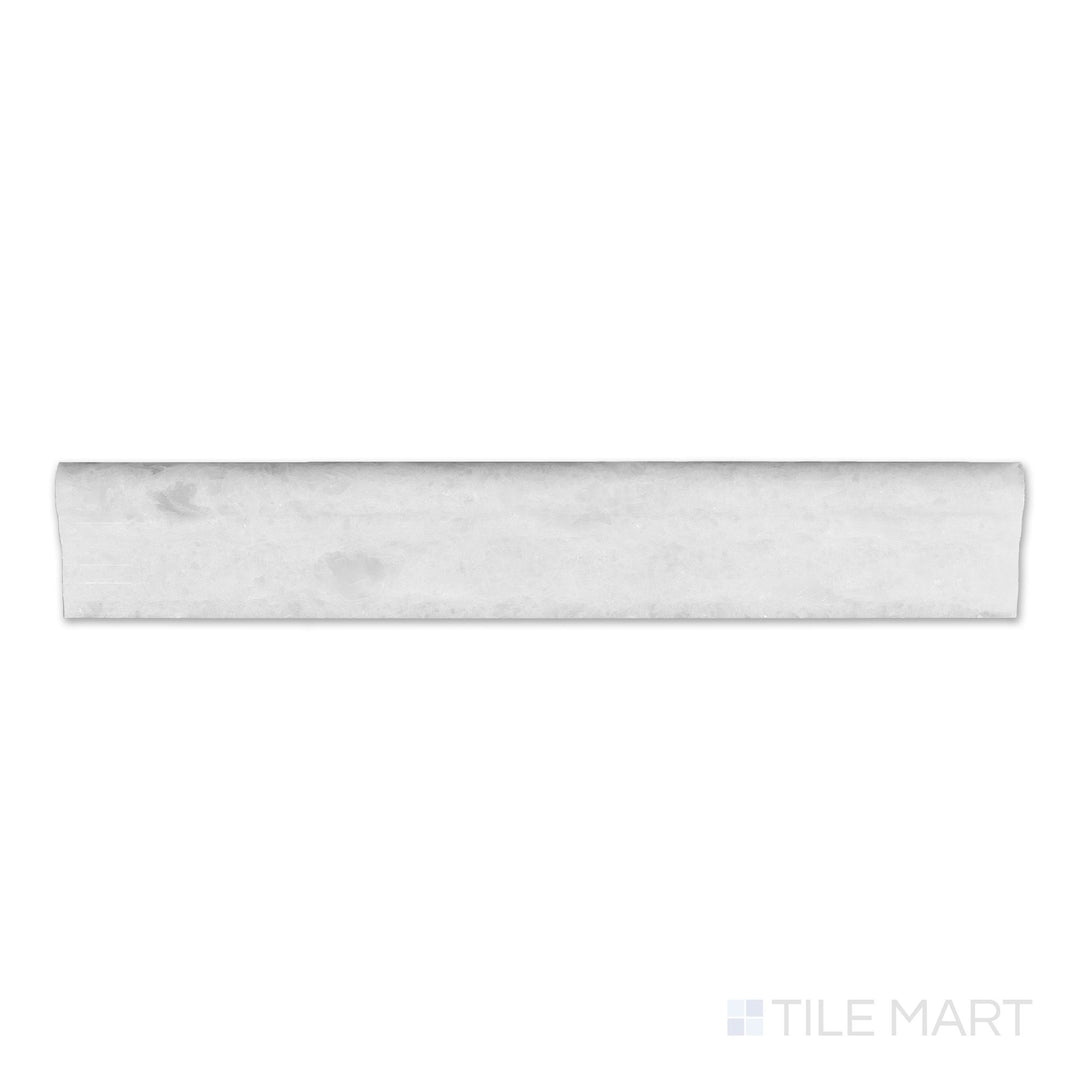 Polar White Marble 2x12 honed grand chair rail, a matte-finished crisp white marble trim with a softly contoured edge profile.