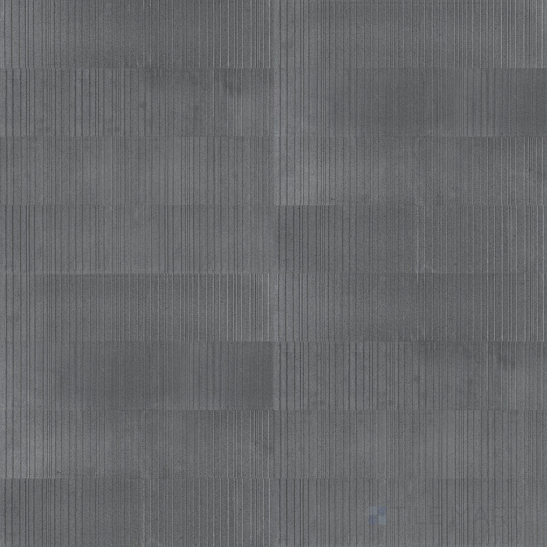 Ravello Black basalt 6x24 fence tile with bold linear design and textured stone character