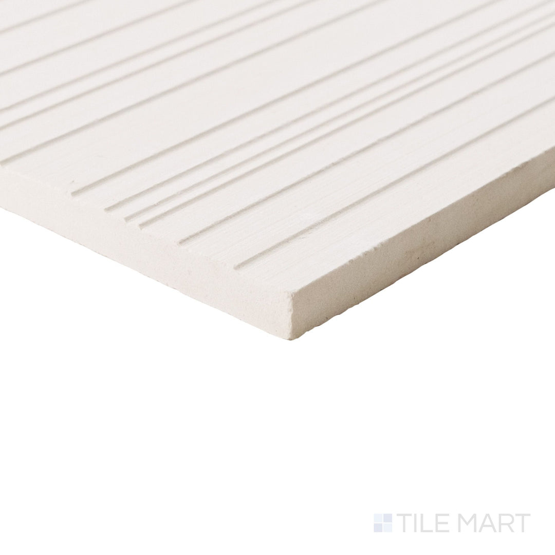 Ravello Lymbra limestone 6x24 fence tile shown in corner view highlighting layered texture and natural depth