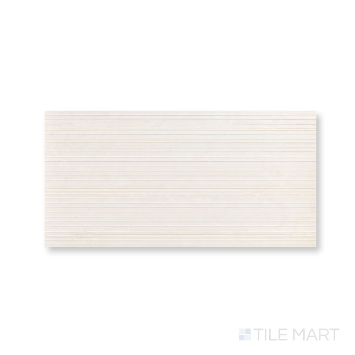 Close view of Ravello Lymbra limestone 18x36 horizon tile revealing natural variation and modern scale