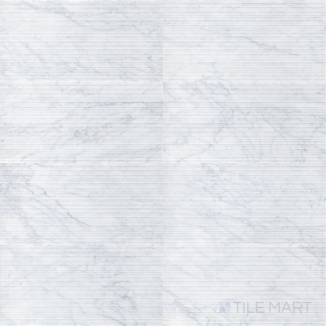 Ravello White Carrara marble 12x24 horizon tile showcasing classic stone movement and clean lines