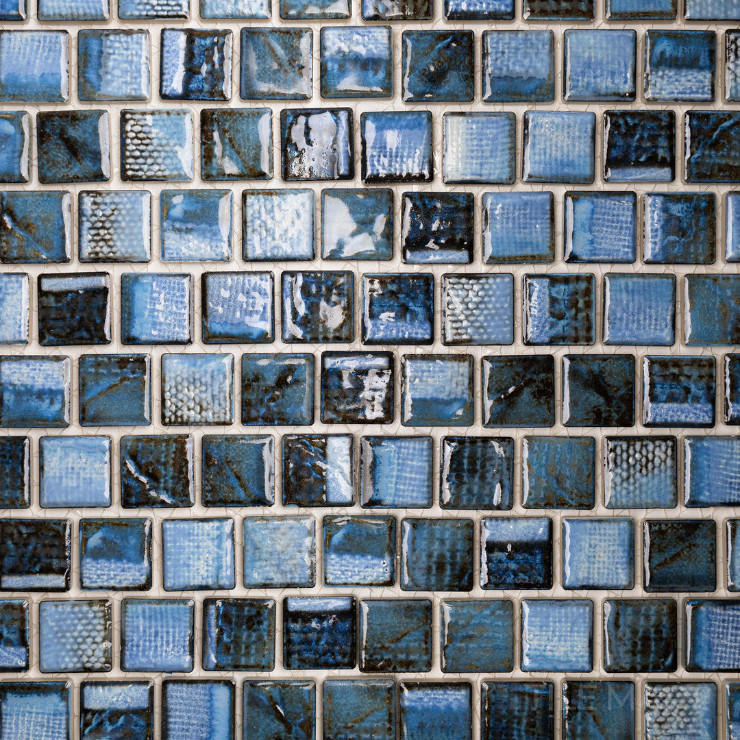 Top-down perspective of the TOKYO ASPEN BLUE 1X1 in SEMI GLOSS finish. A perfect fit for accent walls or floors, offering a polished appearance.