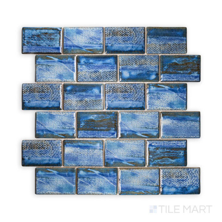 Detailed shot emphasizing the TOKYO ASPEN BLUE 2X3 showing off its intricate design and polished SEMI GLOSS. Its elegant features make it perfect for accent walls or coordinated layouts.