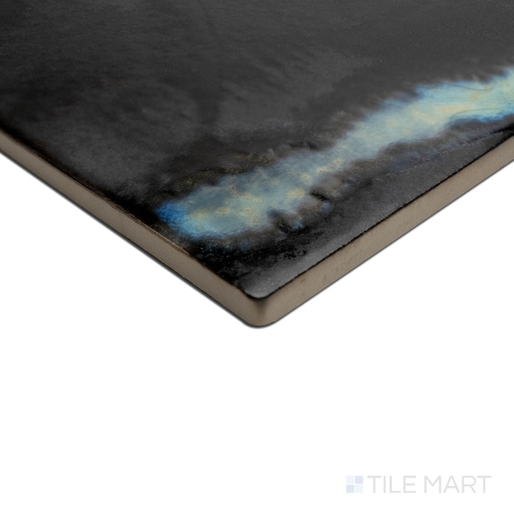 Corner detail emphasizing the craftsmanship of SORA BLACK GALAXY 6X6, capturing the precision-cut edges and rich texture of the PORCELAIN material. The clean lines provide a sharp, polished look for intricate tiling projects.