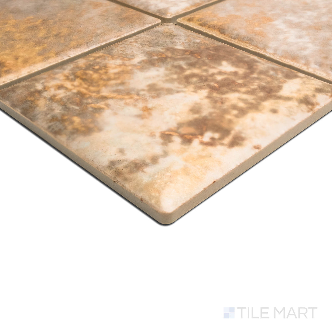 Angled view focusing on the details of JOYA 300 GOLD 3X3, capturing the precision-cut edges and rich texture of the PORCELAIN material. Its form ensures a neat, refined appearance when used for corners or trims.