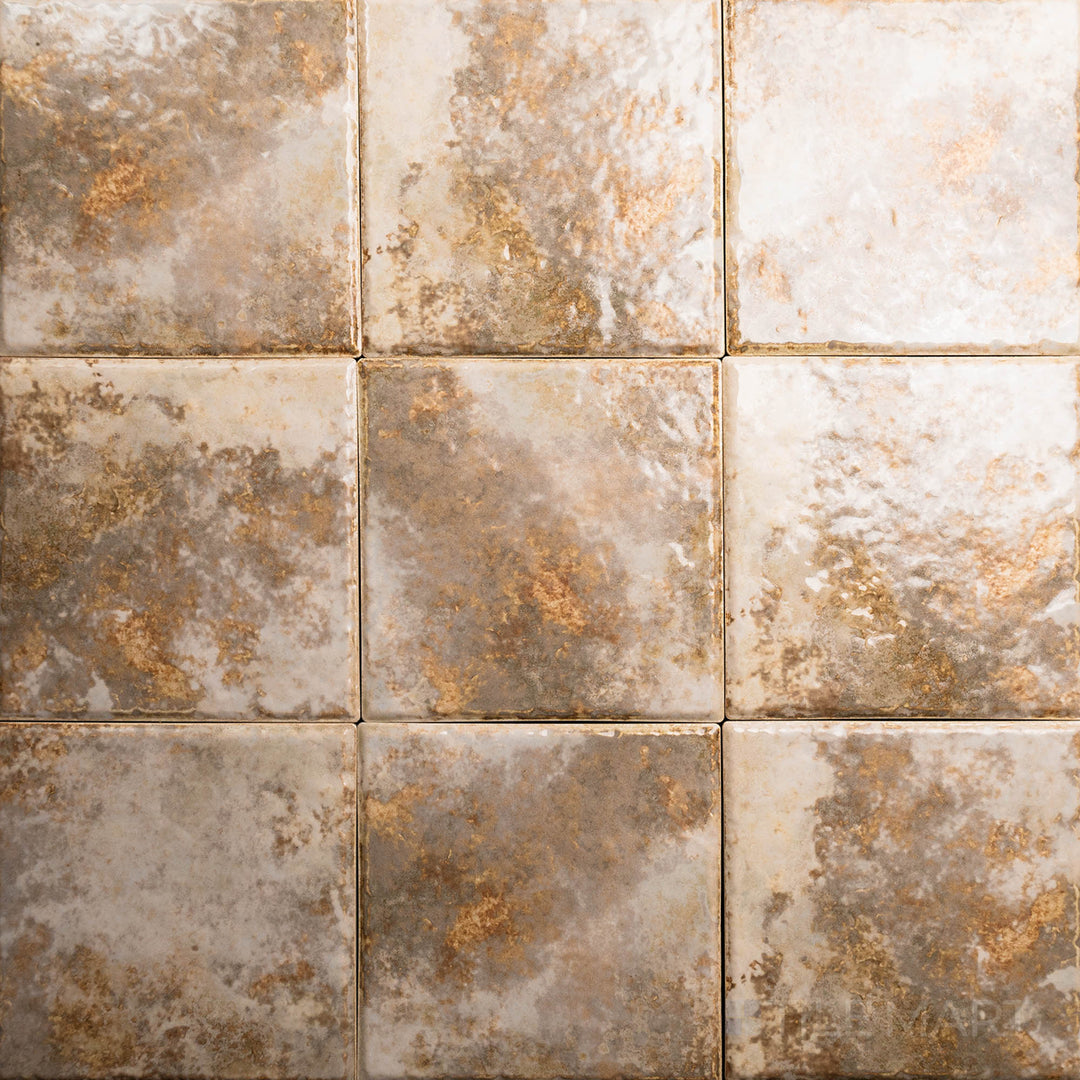 An elevated view emphasizing the JOYA 600 GOLD 6X6 in SEMI GLOSS finish. Its design is suited for modern settings where texture and tone are essential.