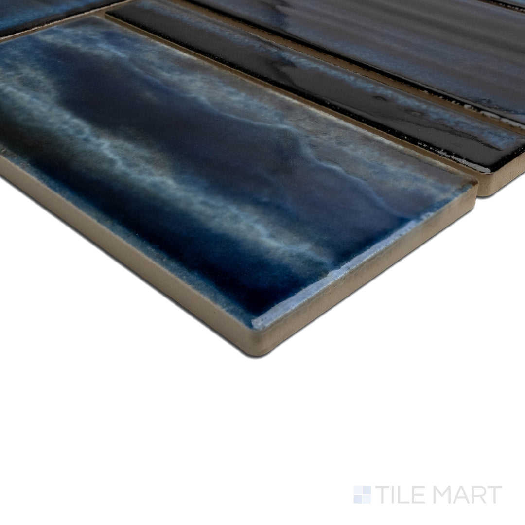 A sharp corner image displaying the OMEGA DARK MOON, capturing the precision-cut edges and rich texture of the PORCELAIN material. The clean lines provide a sharp, polished look for intricate tiling projects.