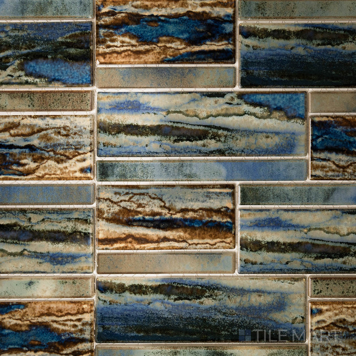 An elevated view emphasizing the OMEGA AQUA TERRA in GLOSSY finish. This tile offers a contemporary finish, ideal for creating bold designs.